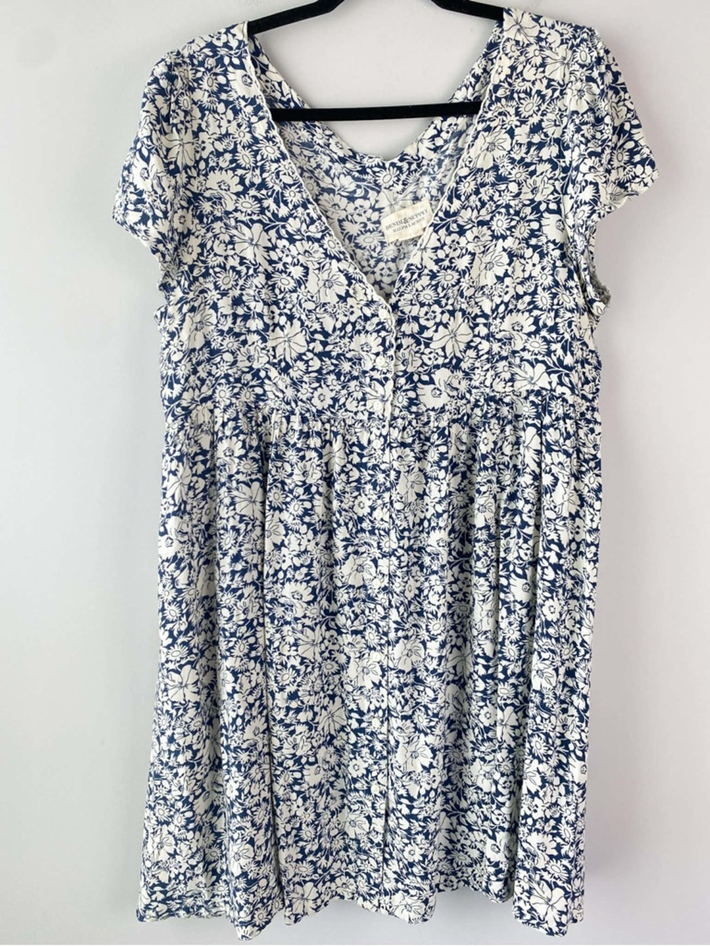 Denim & Supply Ralph Lauren Womens Button Front Floral Dress XL Blue Cream